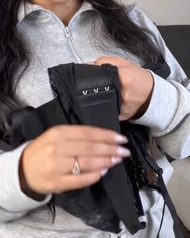 Body de tanga de encaje sexy con escote en V, diseño sin espalda con control de abdomen