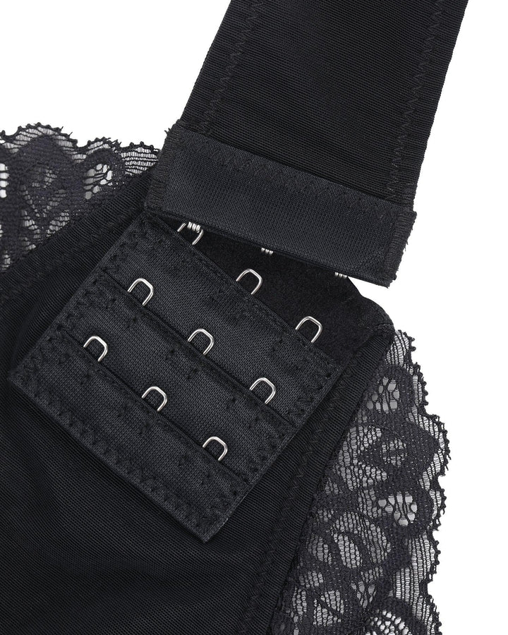 Body de tanga de encaje sexy con escote en V, diseño sin espalda con control de abdomen